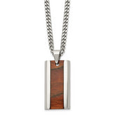 Chisel Stainless Steel Polished Koa Wood Inlay Enameled Pendant on a 20 inch Curb Chain Necklace
