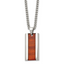 Chisel Stainless Steel Polished Red Koa Wood Inlay Enameled Pendant on a 20 inch Curb Chain Necklace