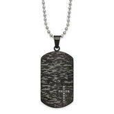 Chisel Stainless Steel Brushed and Polished Black IP-plated 1/10 Carat Diamond Cross Dog Tag on a 24 inch Ball Chain Necklace