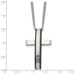 Chisel Stainless Steel Polished Black IP-plated .01 carat Diamond Cross Pendant on a 24 inch Curb Chain Necklace