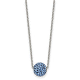 Stainless Steel Polished Blue Enamel w/Crystals 16in w/2in ext Necklace