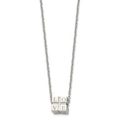 Chisel Stainless Steel Polished LOVE Blocks on a 18.5 inch Cable Chain Necklace