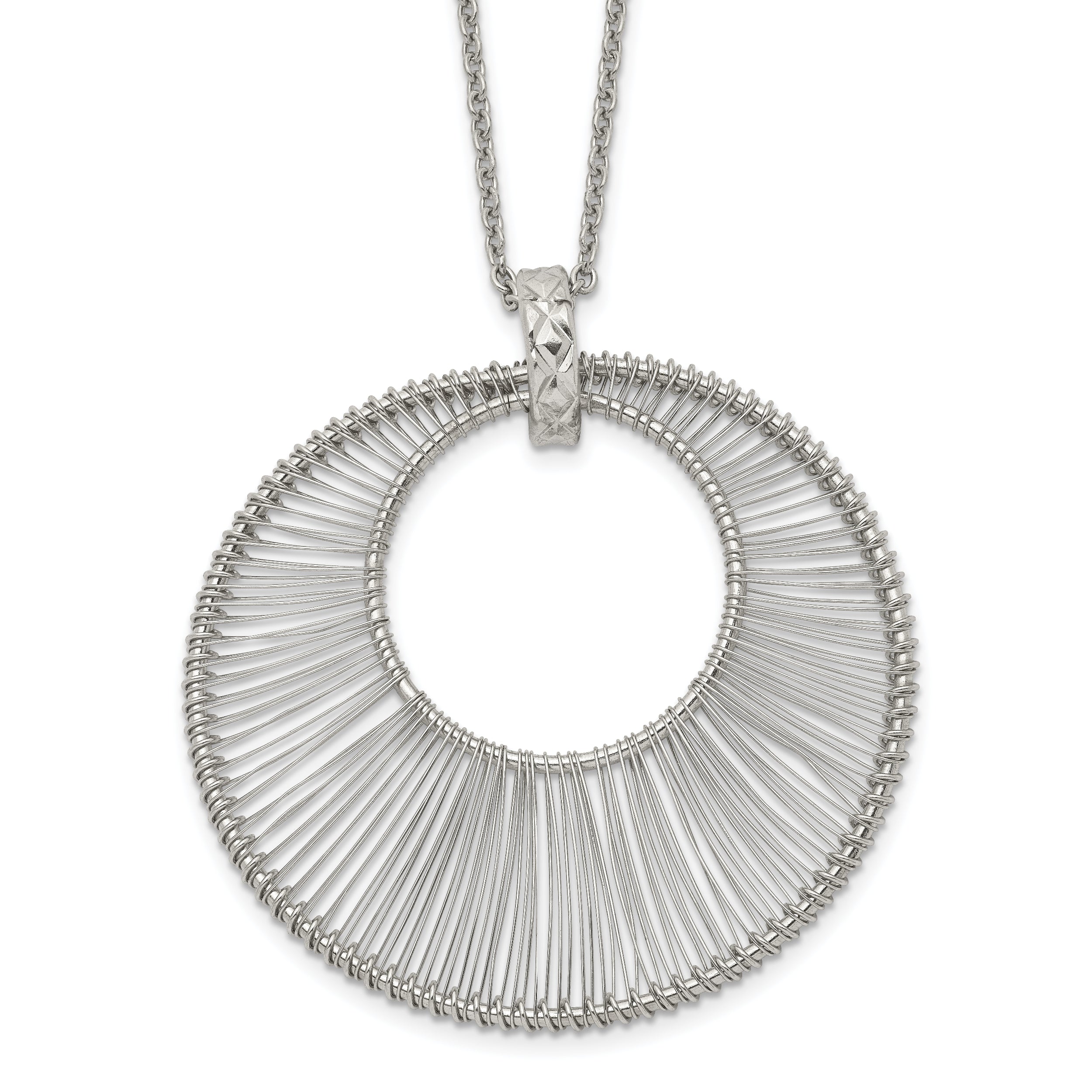 Stainless Steel Polished Wire Circle 16.5in w/2in ext Necklace