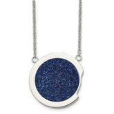 Stainless Steel Polished with Blue Druzy Stone 17.75in Necklace