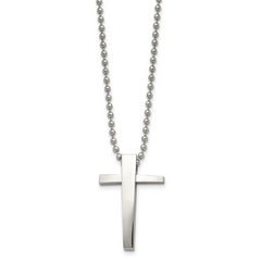 Chisel Stainless Steel Polished Cross Pendant on a 22 inch Ball Chain Necklace