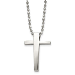 Chisel Stainless Steel Polished Cross Pendant on a 22 inch Ball Chain Necklace