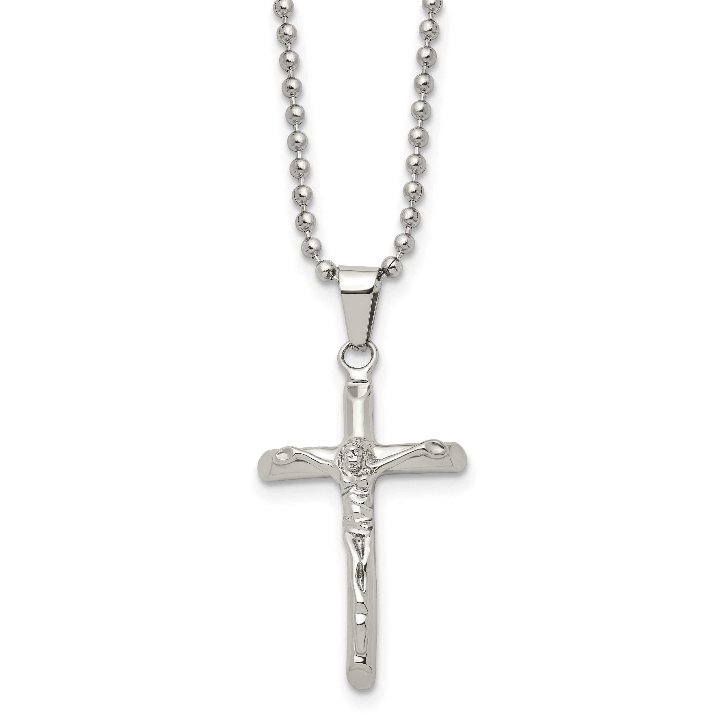 Chisel Stainless Steel Polished Crucifix Pendant on a 20 inch Ball Chain Necklace