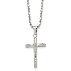 Chisel Stainless Steel Polished Crucifix Pendant on a 20 inch Ball Chain Necklace