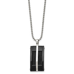 Stainless Steel 20in Polished Black IP-plated w/Cable Rectangle Necklace