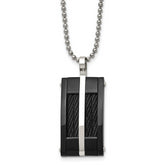Stainless Steel  20in Polished Black IP-plated w/Cable Rectangle Necklace