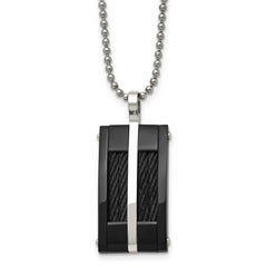 Stainless Steel 20in Polished Black IP-plated w/Cable Rectangle Necklace