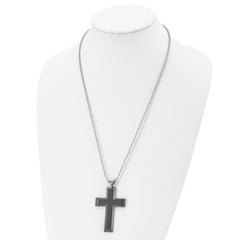 Chisel Stainless Steel Polished Black IP-plated Large Cross Pendant on a 24 inch Ball Chain Necklace