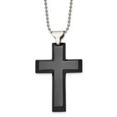 Chisel Stainless Steel Polished Black IP-plated Large Cross Pendant on a 24 inch Ball Chain Necklace