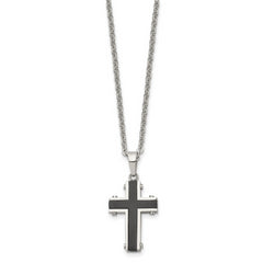 Chisel Stainless Steel Polished Black IP-plated Cross Pendant on a 22 inch Cable Chain Necklace