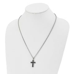 Chisel Stainless Steel Polished Black IP-plated Cross Pendant on a 22 inch Cable Chain Necklace