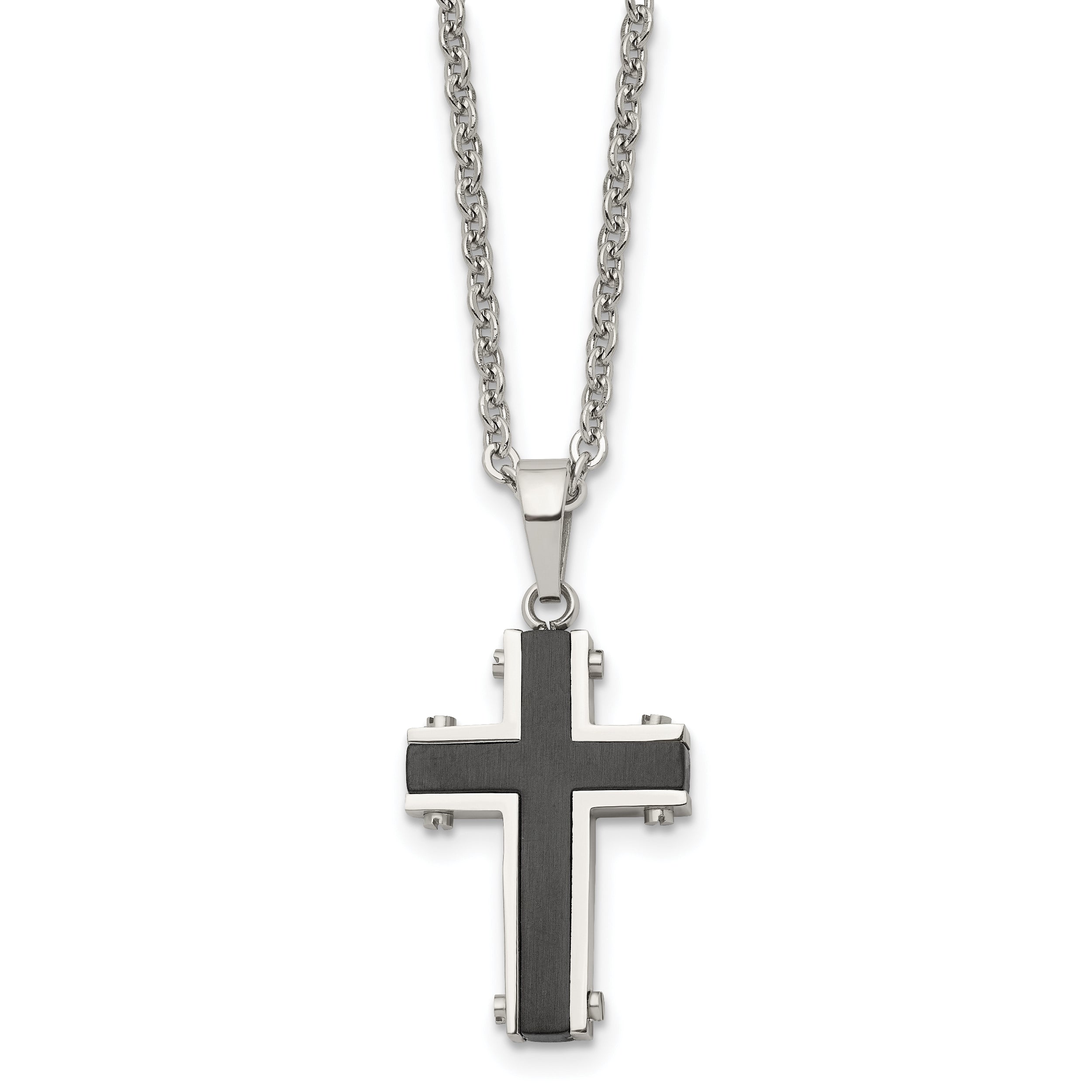 Chisel Stainless Steel Polished Black IP-plated Cross Pendant on a 22 inch Cable Chain Necklace