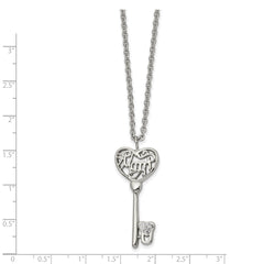 Chisel Stainless Steel Polished Clear Crystal Mom Heart Key Pendant on a 20 inch Cable Chain Necklace