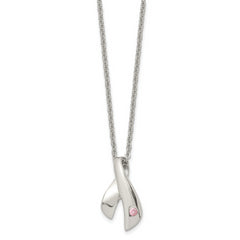 Stainless Steel Polished w/Pink Awareness CZ 20in Necklace