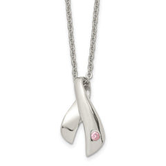 Stainless Steel Polished w/Pink Awareness CZ 20in Necklace