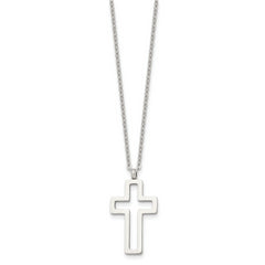 Chisel Stainless Steel Polished Cut-out Cross Pendant on a 17.5 inch Cable Chain Necklace