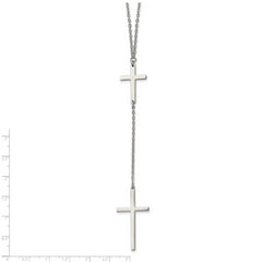 Stainless Steel Polished Cross Dangle Slip on 30in Necklace