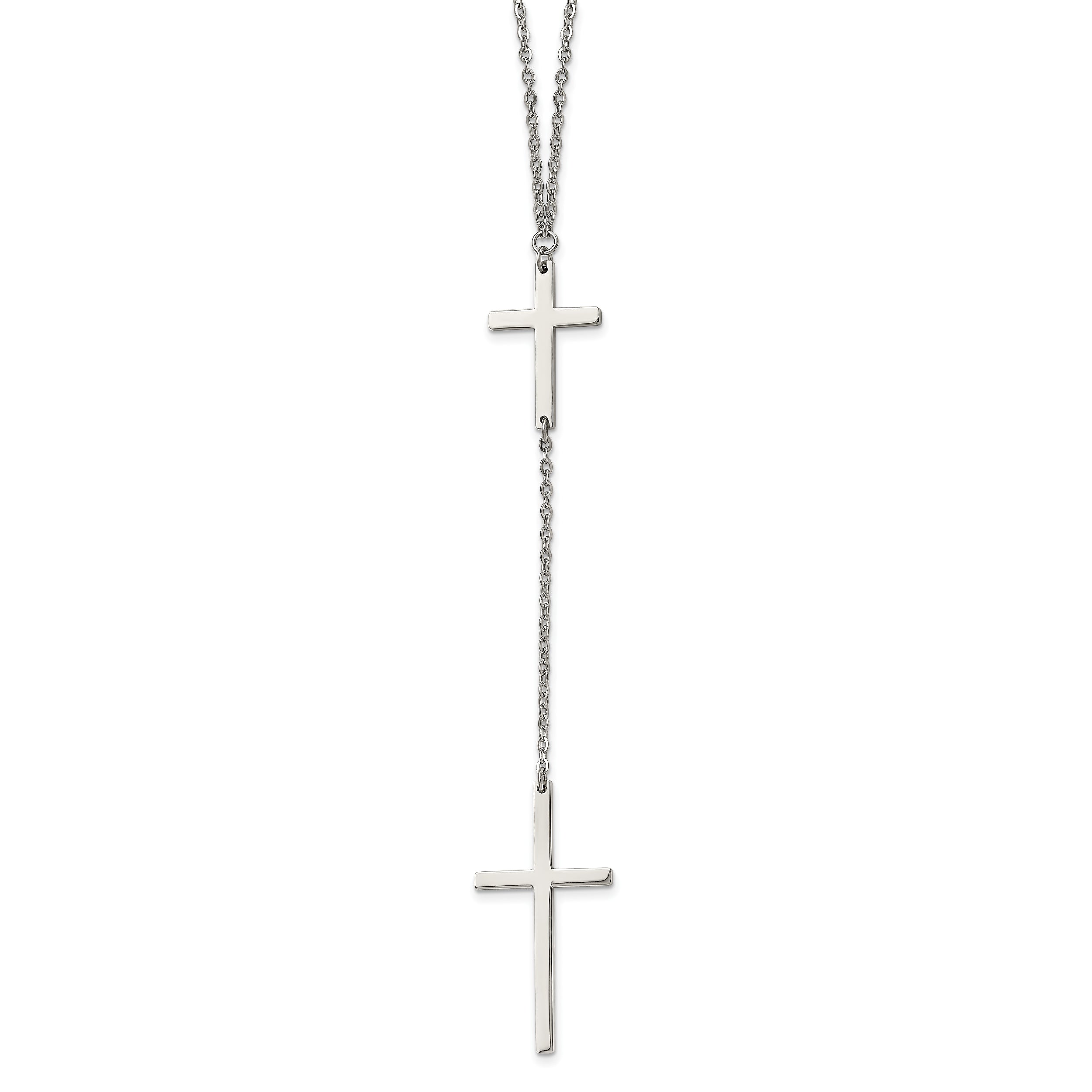 Stainless Steel Polished Cross Dangle Slip on 30in Necklace