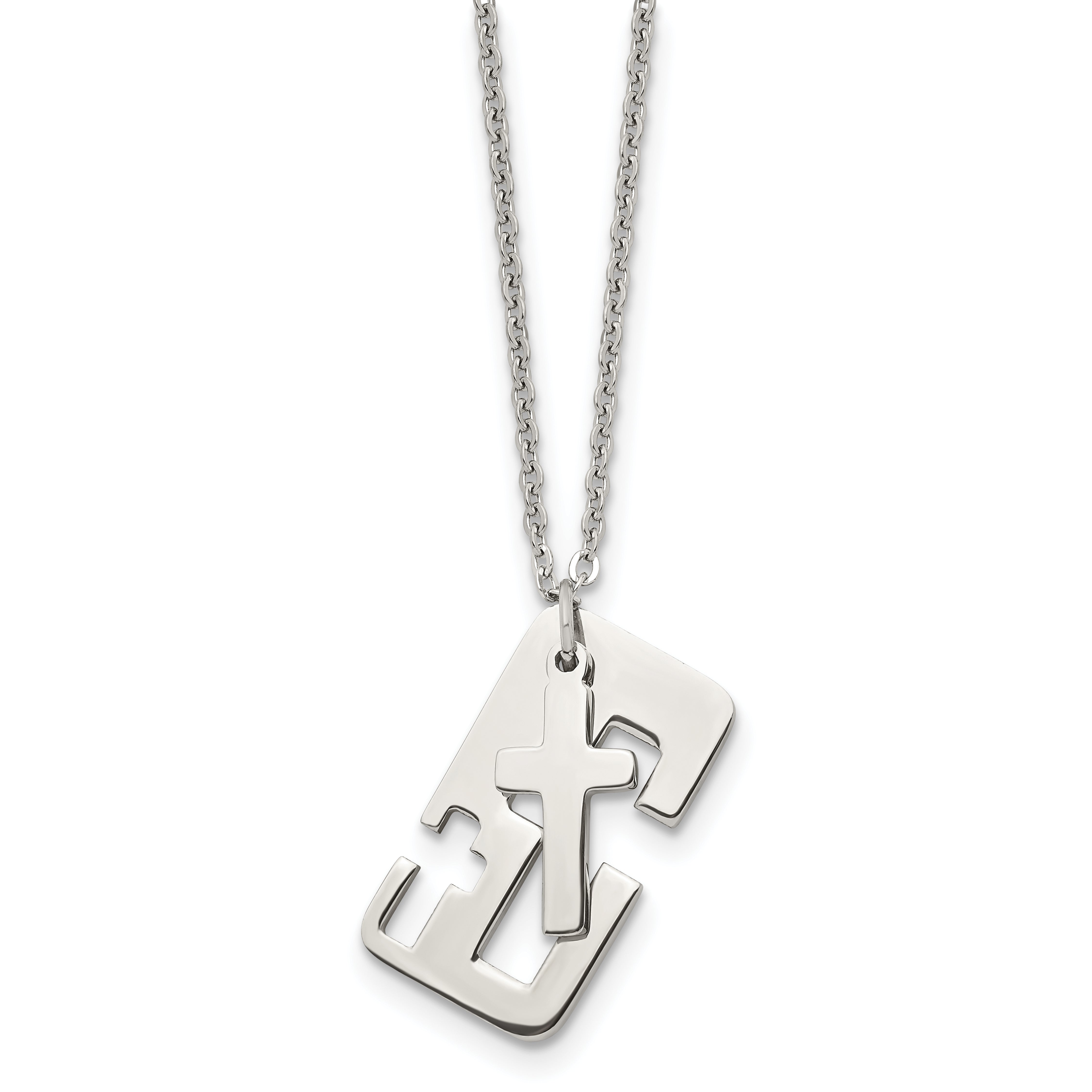 Stainless Steel Polished 2 Piece Cross 18.25in Necklace