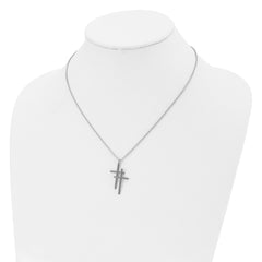 Stainless Steel Polished Double Cross 18in Necklace