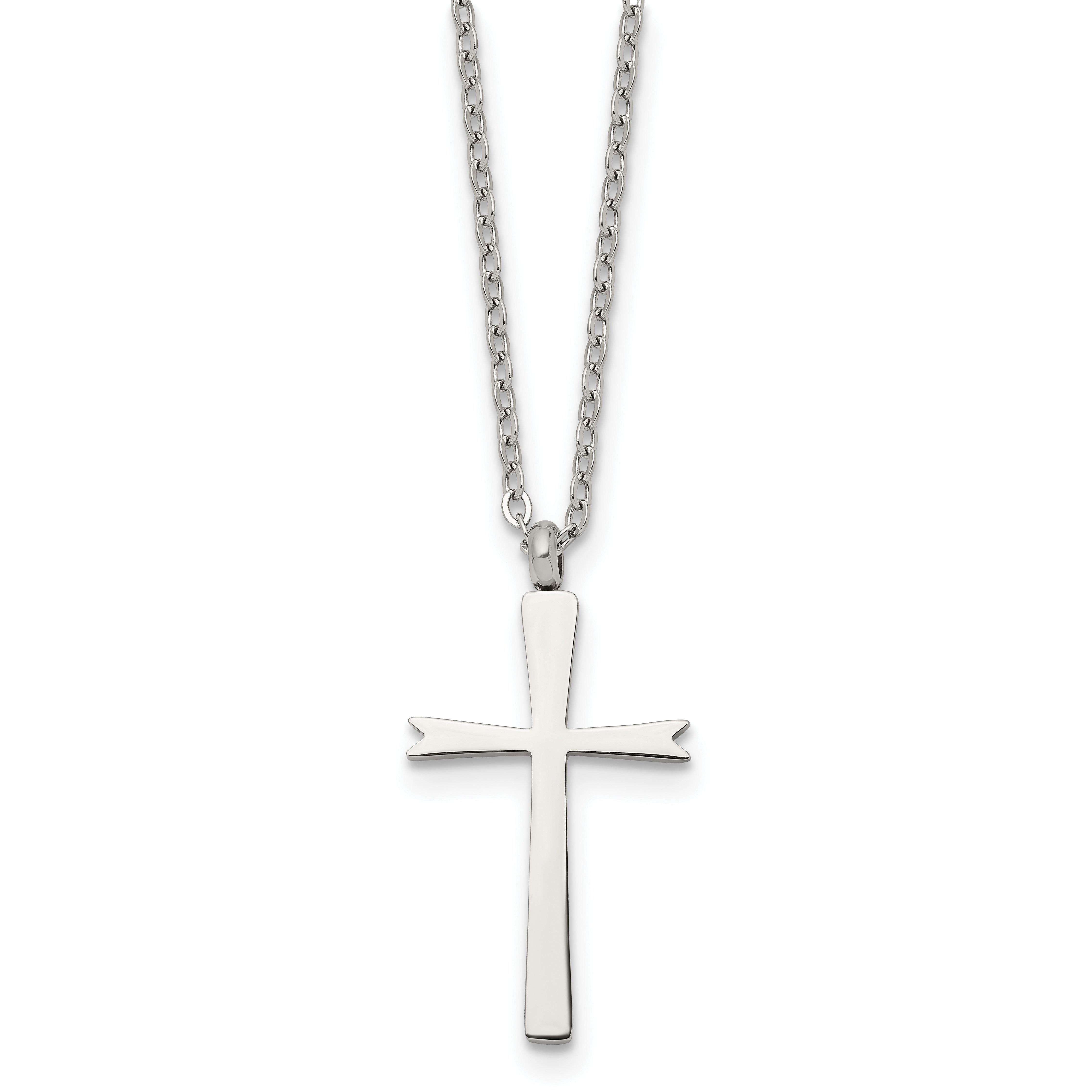 Chisel Stainless Steel Polished Cross Pendant on an 18 inch Cable Chain Necklace