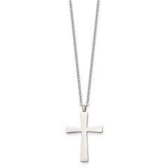 Chisel Stainless Steel Polished Large Cross Pendant on an 18 inch Cable Chain Necklace