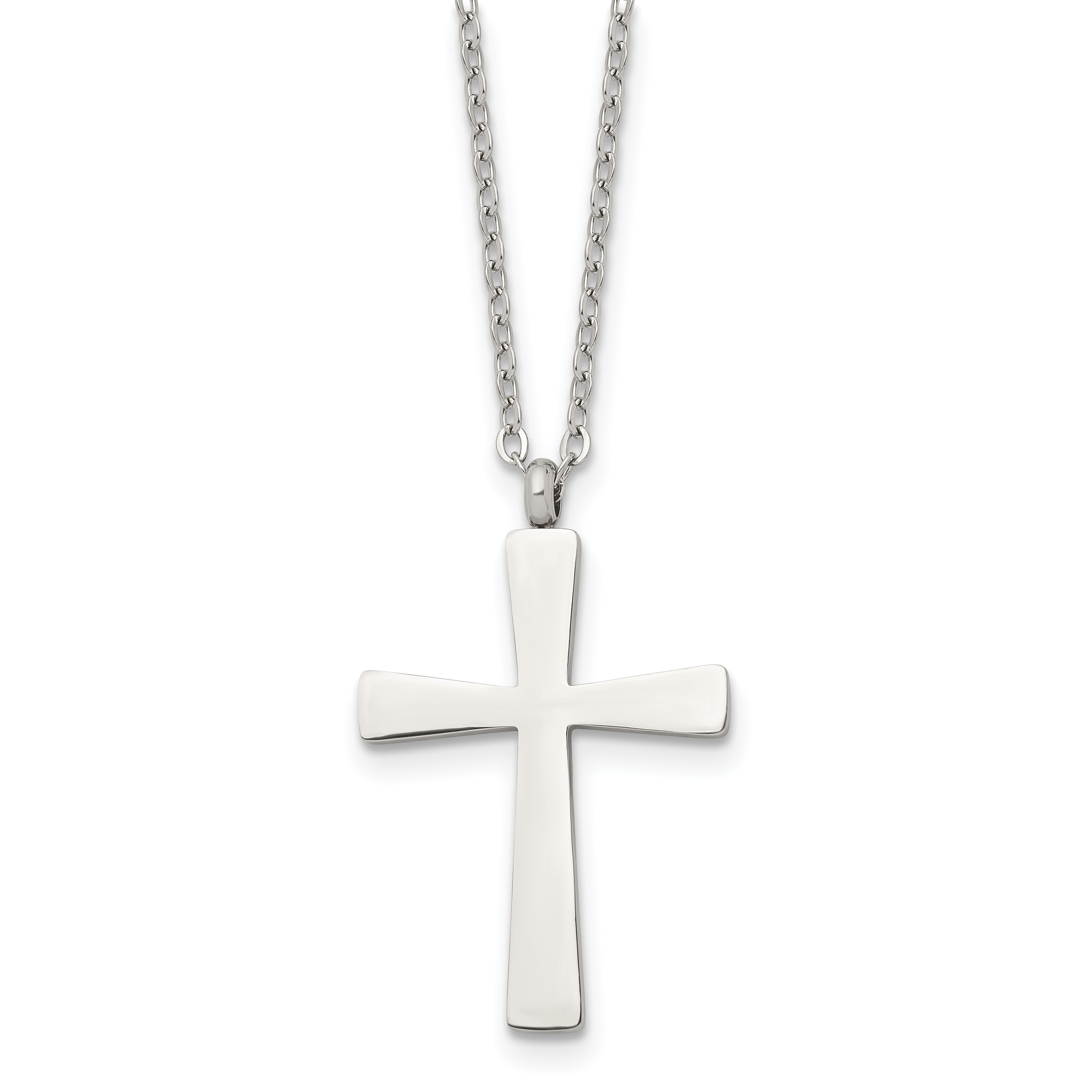 Chisel Stainless Steel Polished Large Cross Pendant on an 18 inch Cable Chain Necklace