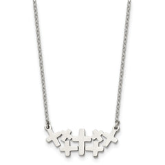 Stainless Steel Brushed and Polished Multi Cross 17.5in Necklace
