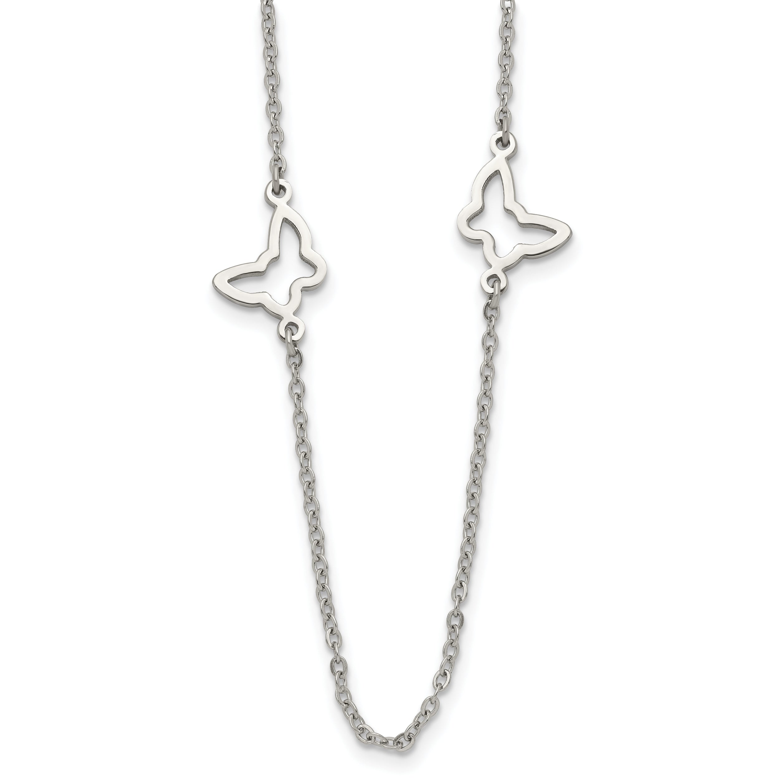 Stainless Steel Polished Butterflies 33in Necklace