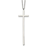 Chisel Stainless Steel Polished Long Cross Pendant on a 30 inch Cable Chain Necklace