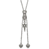 Stainless Steel Polished & Antiqued CZ Gothic Hearts & Sword Adjustable Necklace
