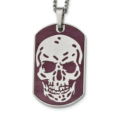 Stainless Steel Polished Brown IP-plated Skull Dog Tag 24 inch Necklace