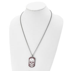 Stainless Steel Polished Brown IP-plated Skull Dog Tag 24 inch Necklace