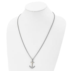 Chisel Stainless Steel Polished with 14k Gold Crucifix Anchor Pendant on a 24 inch Curb Chain Necklace