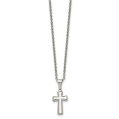 Chisel Stainless Steel Polished Small Pillow Cross Pendant on an 18 inch Cable Chain Necklace