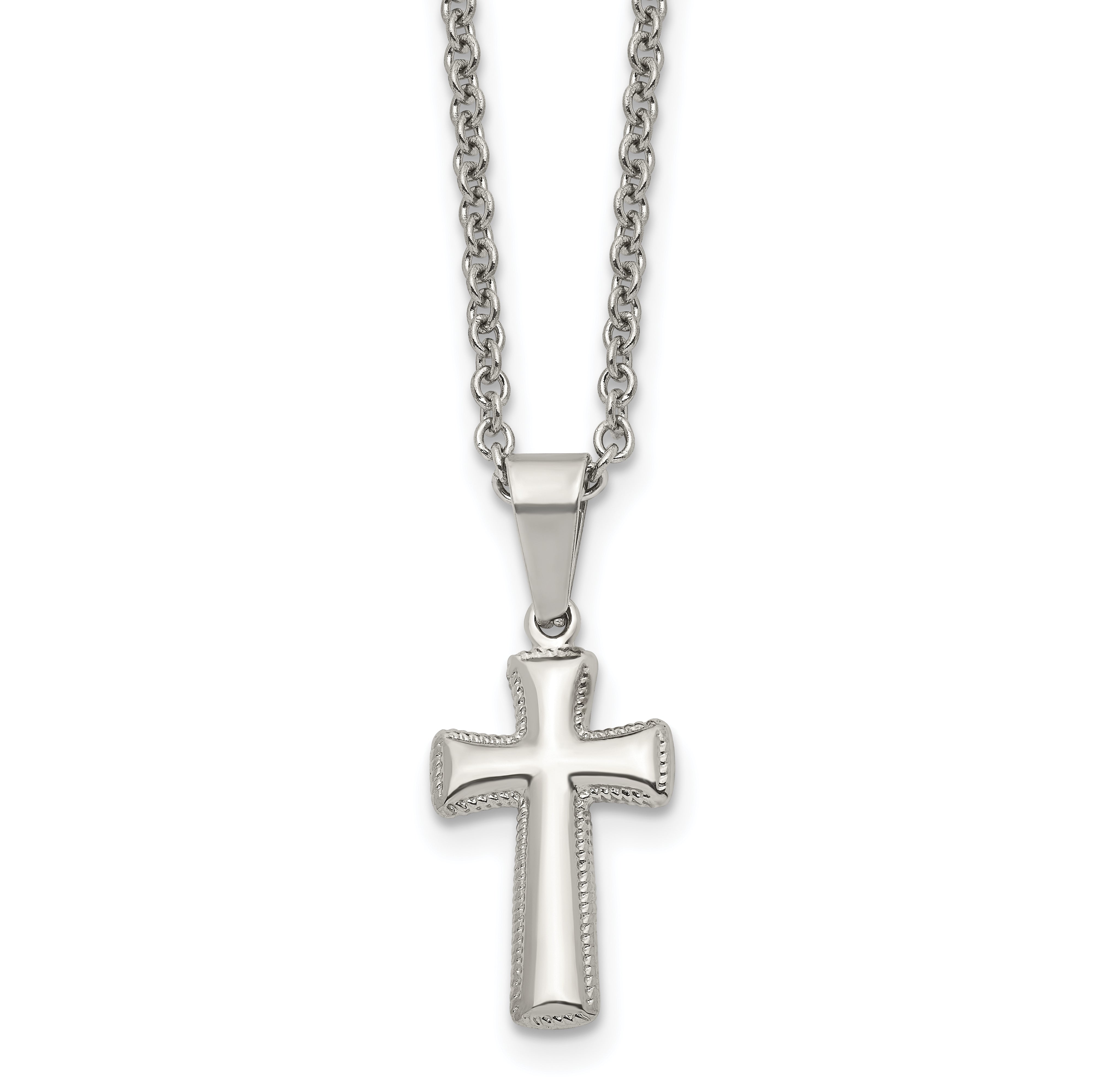 Chisel Stainless Steel Polished Small Pillow Cross Pendant on an 18 inch Cable Chain Necklace