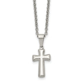 Chisel Stainless Steel Polished Small Pillow Cross Pendant on an 18 inch Cable Chain Necklace