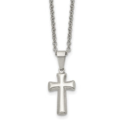 Chisel Stainless Steel Polished Small Pillow Cross Pendant on an 18 inch Cable Chain Necklace