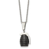 Stainless Steel Polished and Textured Black IP-plated Grenade Necklace