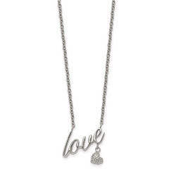 Stainless Steel Polished and Textured LOVE 16.5in w/4in ext Necklace