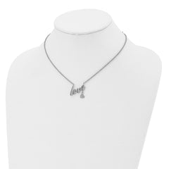Stainless Steel Polished and Textured LOVE 16.5in w/4in ext Necklace