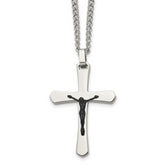 Chisel Stainless Steel Polished Black IP-plated Crucifix Pendant on a 24 inch Curb Chain Necklace