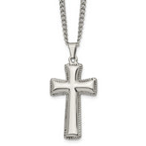 Chisel Stainless Steel Polished Pillow Cross Pendnat on a 24 inch Curb Chain Necklace