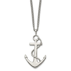 Chisel Stainless Steel Polished Anchor Pendant on a 24 inch Curb Chain Necklace