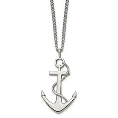 Chisel Stainless Steel Polished Anchor Pendant on a 24 inch Curb Chain Necklace