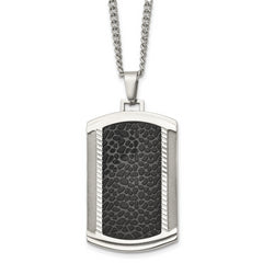 Chisel Stainless Steel Brushed and Polished Black IP-plated Dog Tag on a 24 inch Curb Chain Necklace